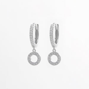 925 Sterling Silver Inlaid Zircon Hoop Dangle Earrings