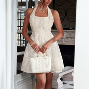 Hanging neck mesh half body skirt dress