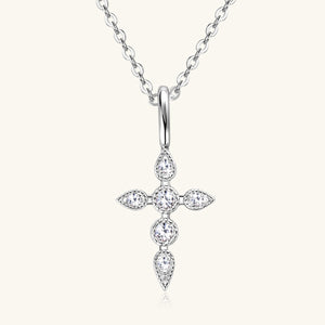 925 Sterling Silver Moissanite Cross Pendant Necklace