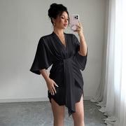 Minimalist style deep V-waist waist wide sleeve hip hugging skirt dress