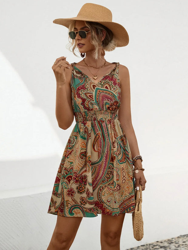 New knotted printed drawstring dress