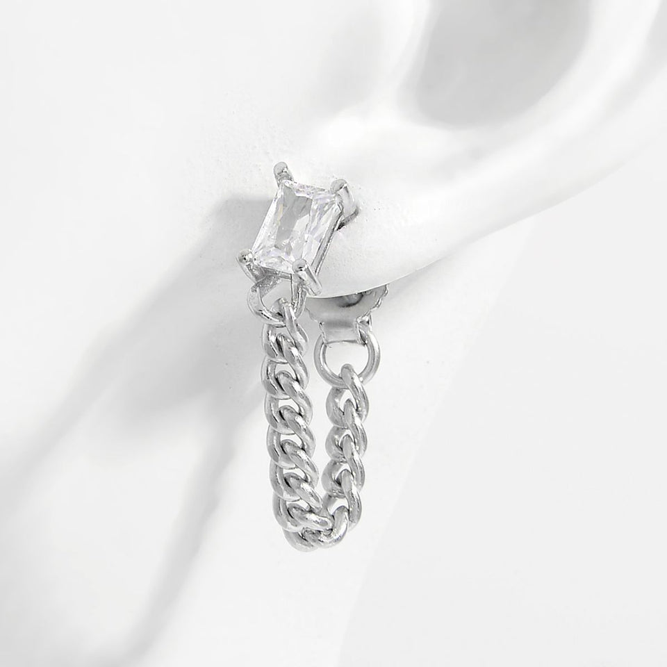 925 Sterling Silver Zircon Chain Earrings