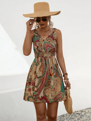 New knotted printed drawstring dress
