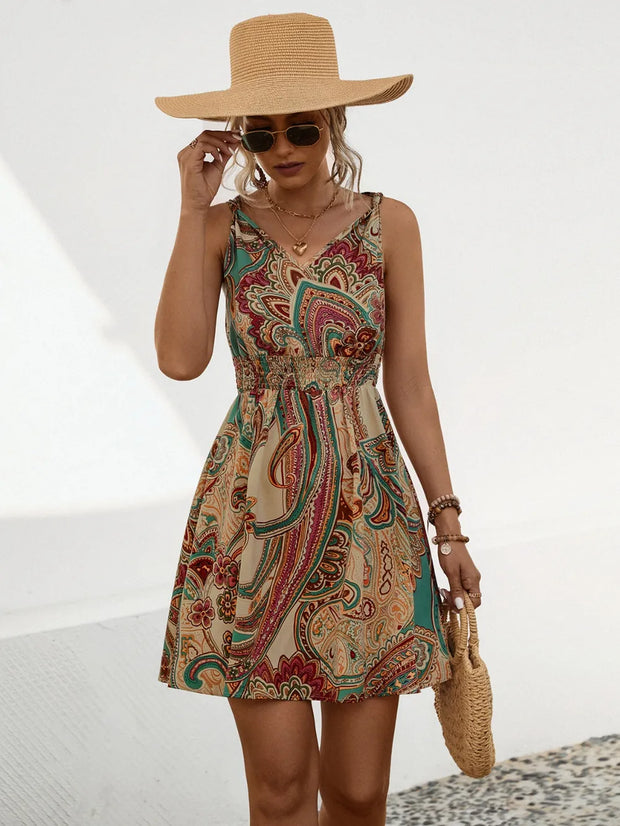 New knotted printed drawstring dress