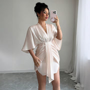 Minimalist style deep V-waist waist wide sleeve hip hugging skirt dress