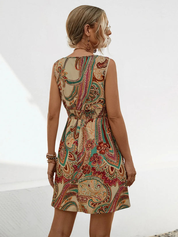 New knotted printed drawstring dress