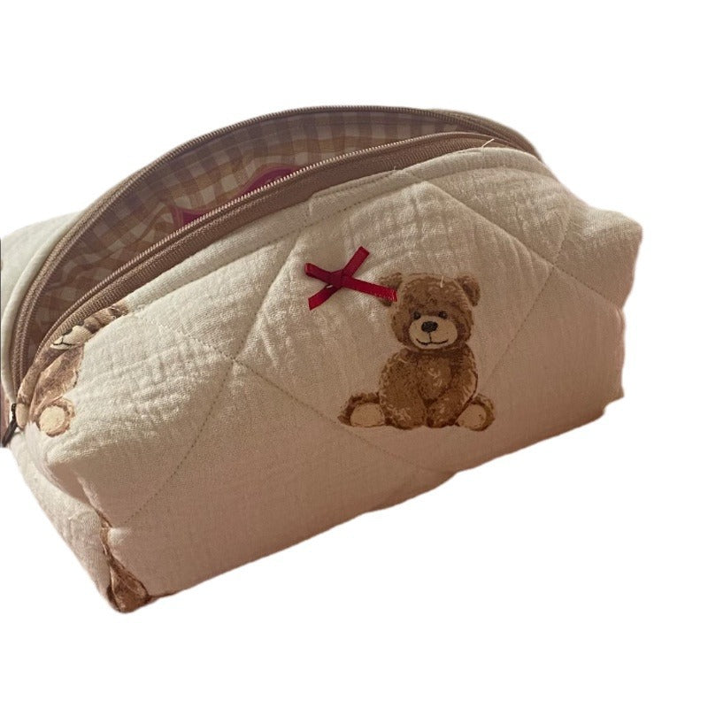 Cute Teddy Bear Makeup Bag, Portable Makeup and Skincare Storage Bag, Large Capacity Cartoon Printed Toilet Bag