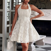 Hanging neck mesh half body skirt dress