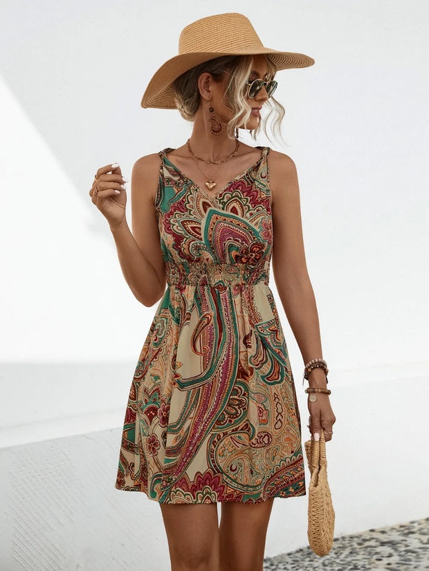 New knotted printed drawstring dress
