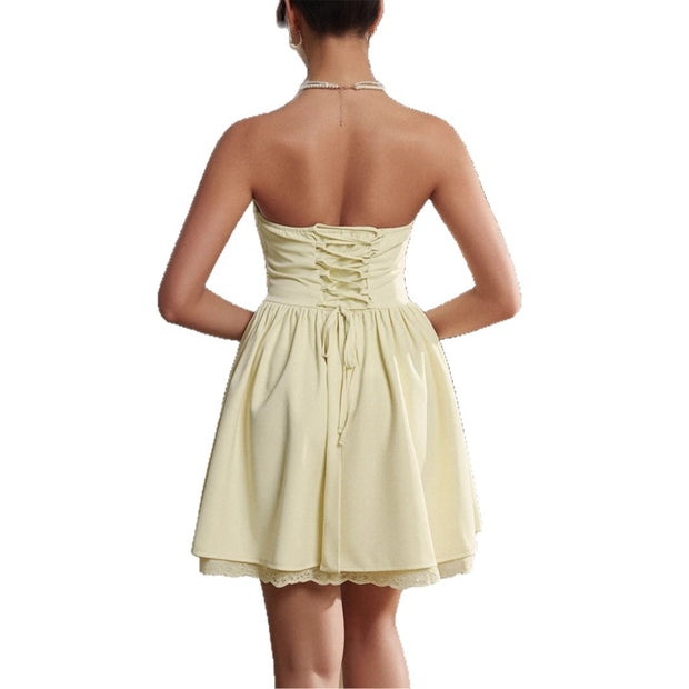 Elegant style socialite strapless short skirt dress
