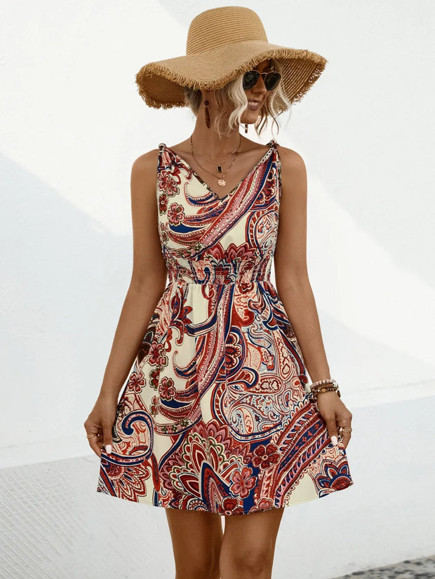 New knotted printed drawstring dress