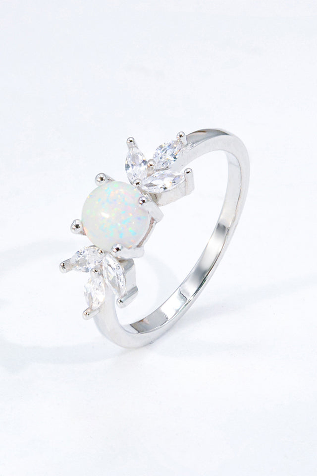 925 Sterling Silver Opal and Zircon Ring