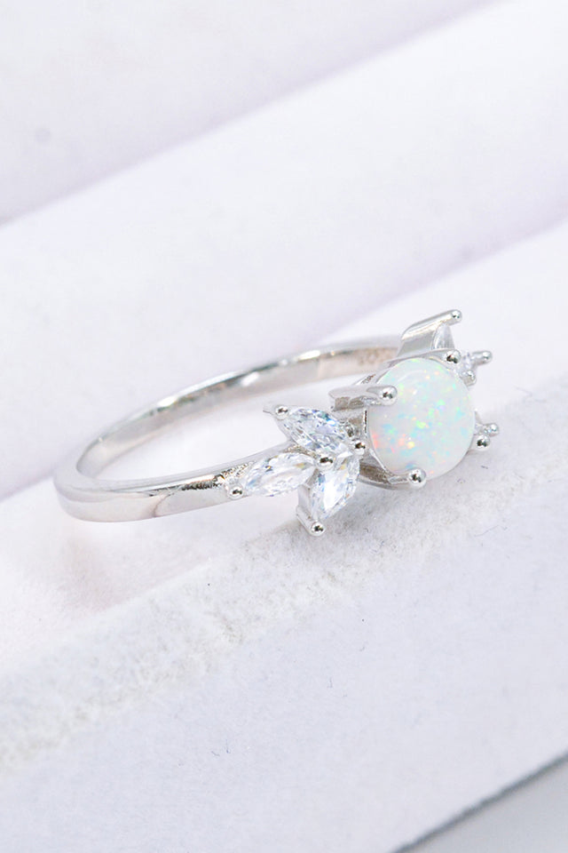 925 Sterling Silver Opal and Zircon Ring