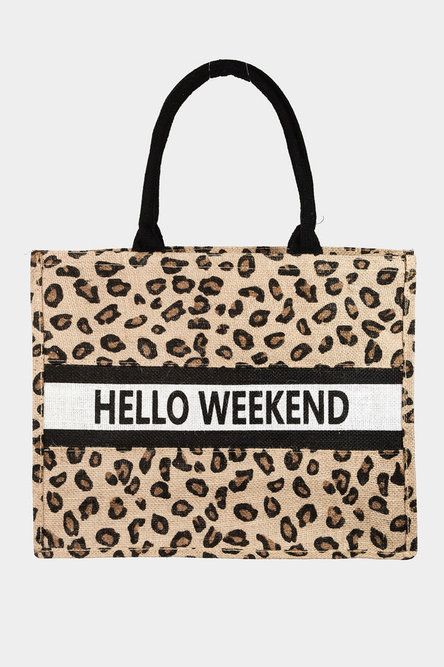 Fame Letter Graphic Leopard Tote Bag