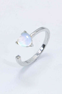 Inlaid Moonstone Heart Adjustable Open Ring