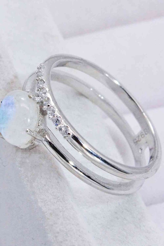 Natural Moonstone and Zircon Double-Layered Ring