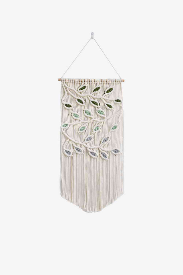 Contrast Leaf Fringe Macrame Wall Hanging