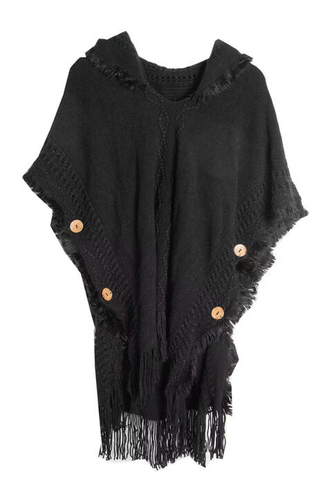 Fringe Hem Hooded Poncho