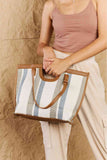 Fame Striped In The Sun Faux Leather Trim Tote Bag