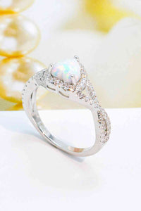 925 Sterling Silver Heart Opal Crisscross Ring