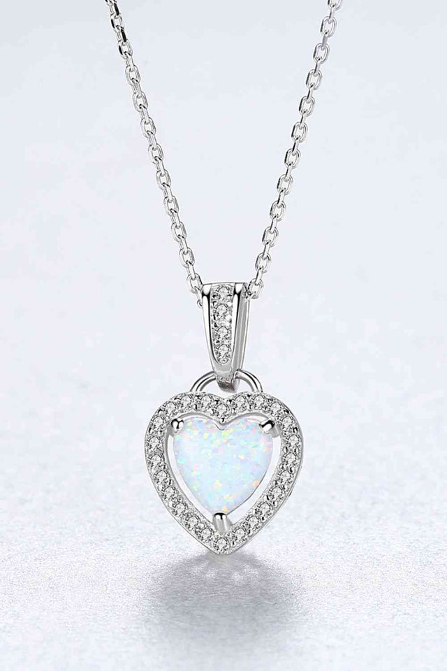 Opal Heart Pendant 925 Sterling Silver Necklace