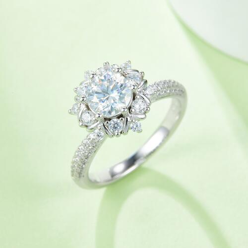 1 Carat Moissanite Flower Shape Ring in 925 Sterling Silver