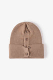 Button Detail Rib-Knit Cuff Beanie