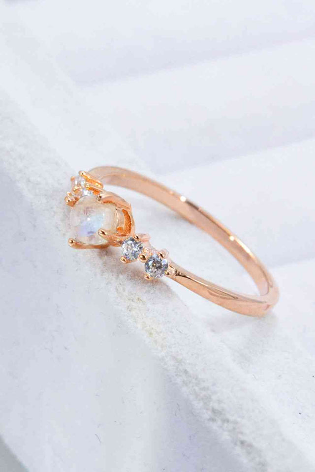 Natural Moonstone and Zircon 18K Rose Gold-Plated Ring