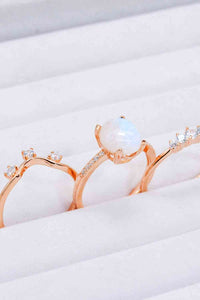 Natural Moonstone and Zircon Three-Piece Ring Set