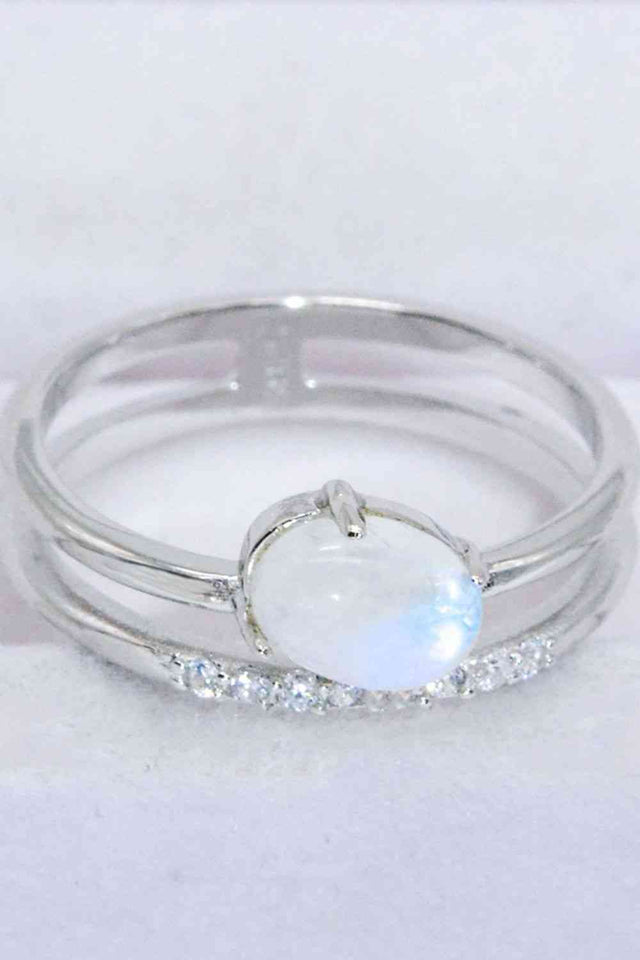 Natural Moonstone and Zircon Double-Layered Ring