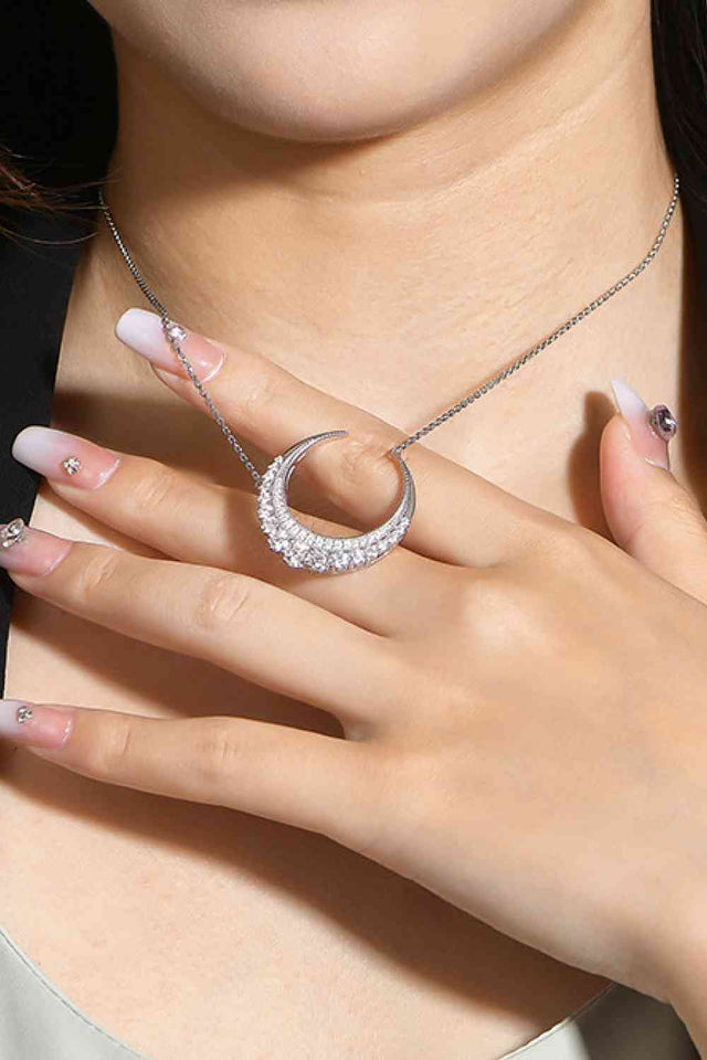 1.8 Carat Moissanite Crescent Moon Shape Pendant Necklace