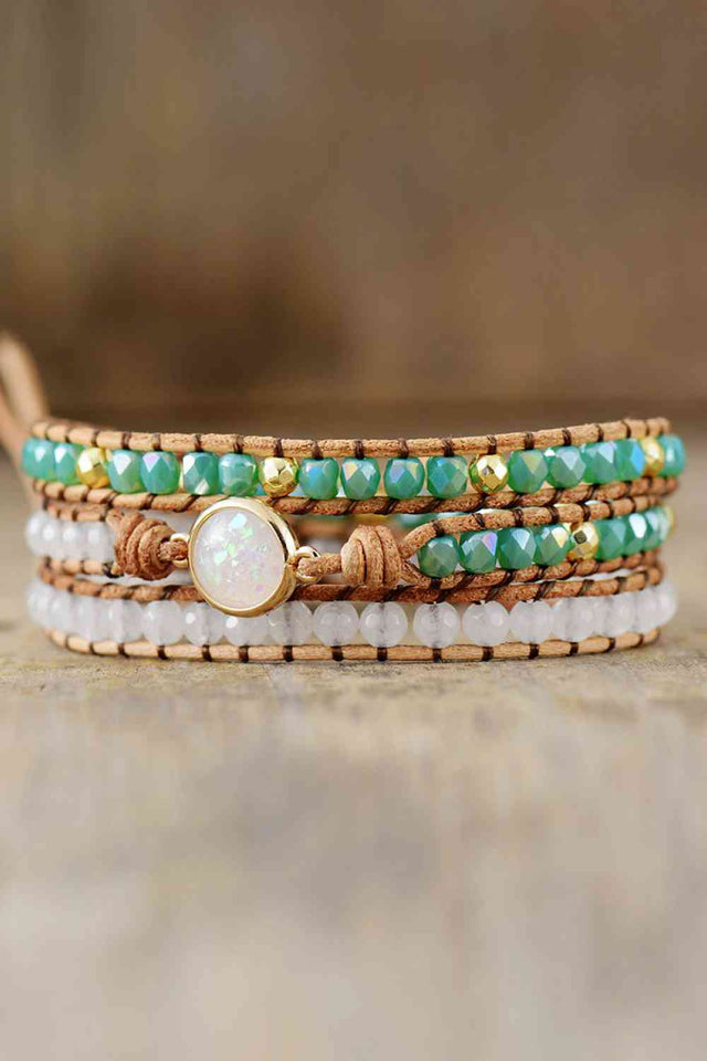 Crystal & Opal Triple-Layered Beaded Bracelet