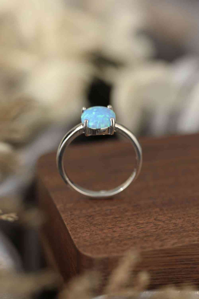 925 Sterling Silver Opal Solitaire Ring