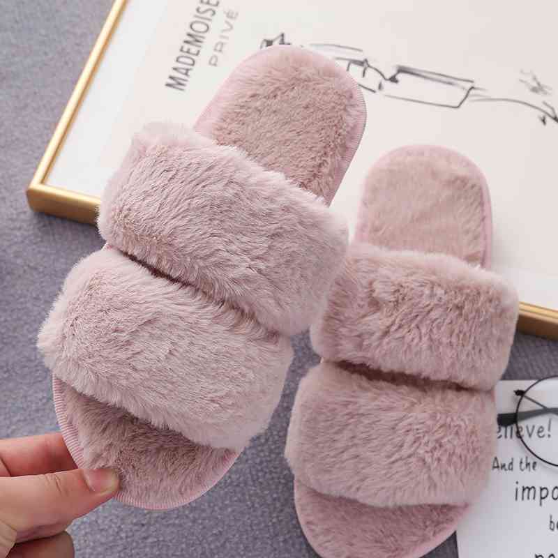 Faux Fur Double Strap Slippers
