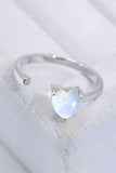 Inlaid Moonstone Heart Adjustable Open Ring