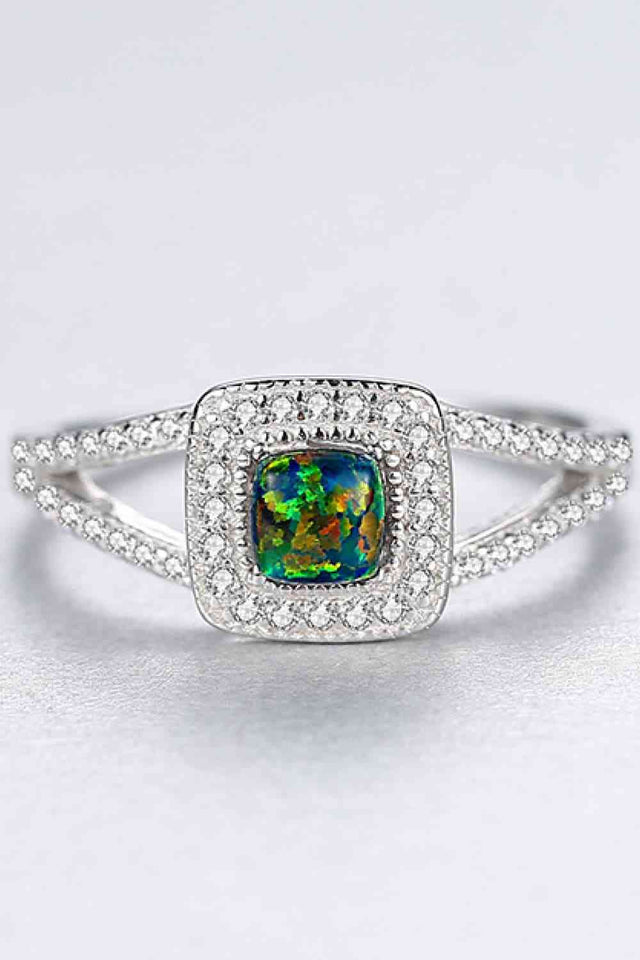 Opal 925 Sterling Silver Split Shank Ring