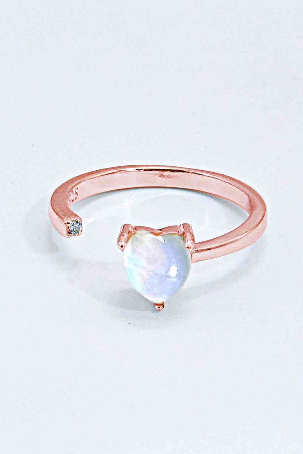 Inlaid Moonstone Heart Adjustable Open Ring