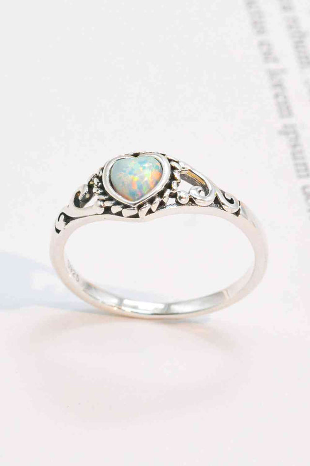 925 Sterling Silver Heart-Shape Opal Ring