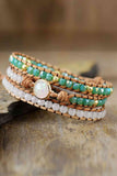 Crystal & Opal Triple-Layered Beaded Bracelet