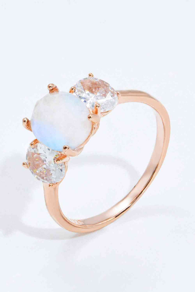 Natural Moonstone and Zircon Ring