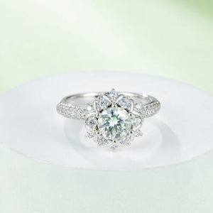 1 Carat Moissanite Flower Shape Ring in 925 Sterling Silver