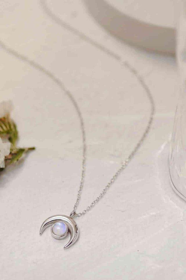 High Quality Natural Moonstone Moon Pendant 925 Sterling Silver Necklace