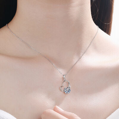 Exquisite 2 Carat Moissanite Heart 925 Sterling Silver Necklace