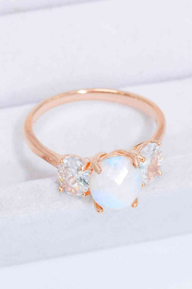 Natural Moonstone and Zircon Ring