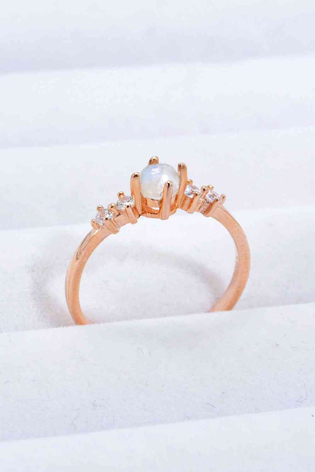 Natural Moonstone and Zircon 18K Rose Gold-Plated Ring